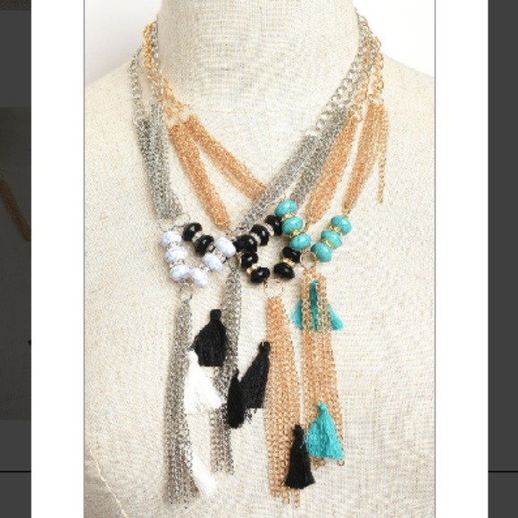 C.C. Boutique Jewelry - NWT Chain Tassle Bead Drop Necklace